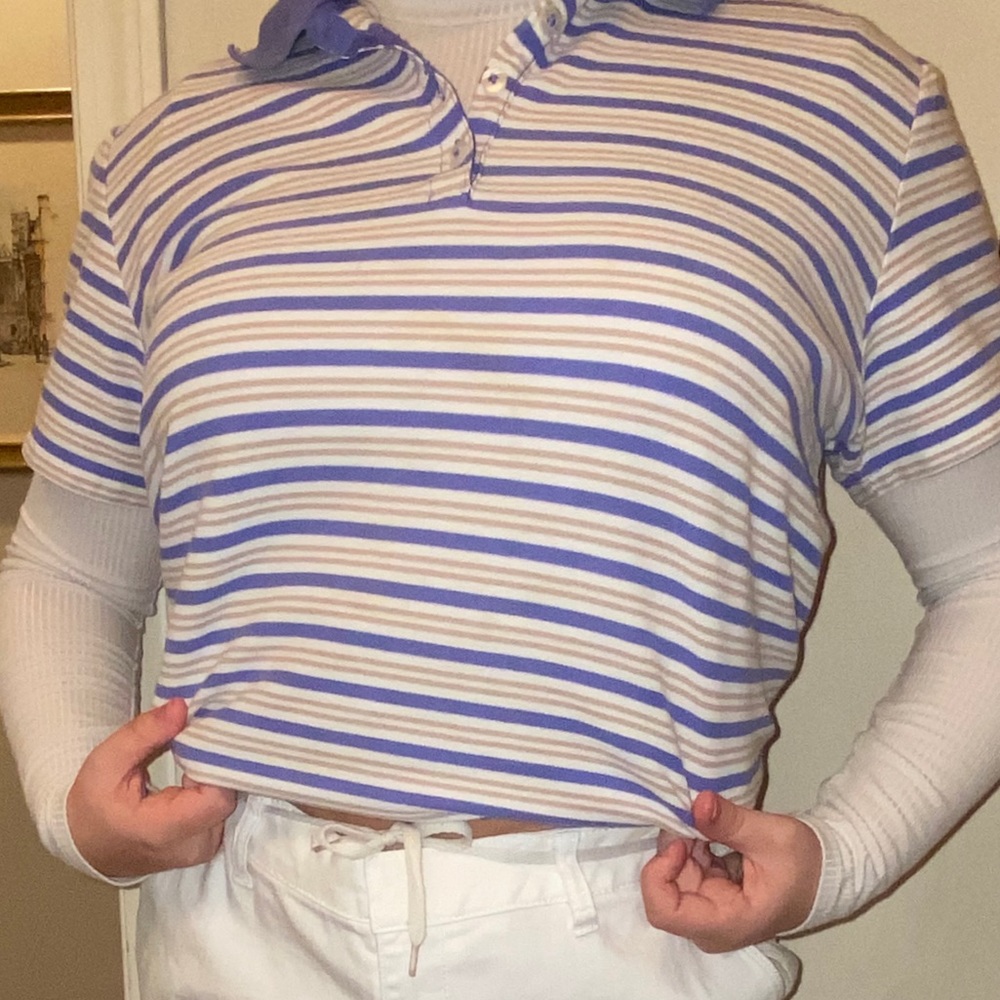 Vintage blue and cream collard shirt - Picture 2 of 5